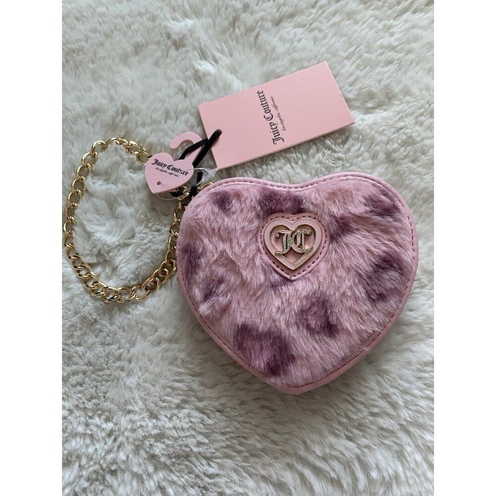 JUICY COUTURE GET COZY HEART ZIP AROUND WRISTLET WALLET PINK‎ LEOPARD New